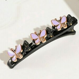 Rhinestones Barrette Claw Hair Clip Butterfly Crystal Purple/ black